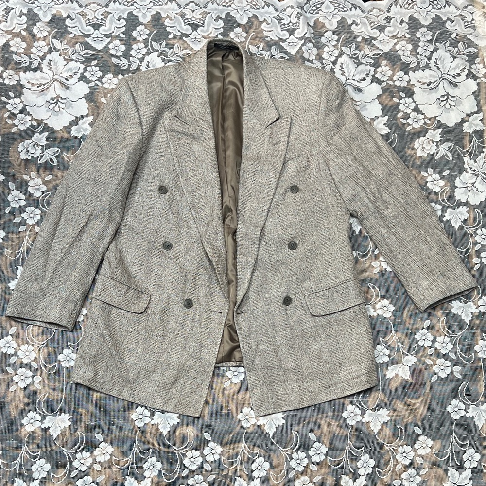 Gray Double-Breasted Blazer Silk Blend
